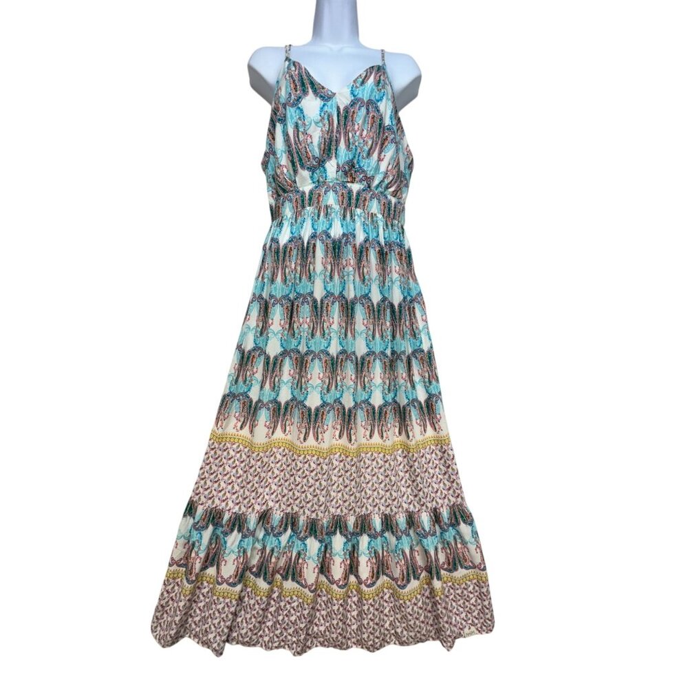 Nhim Womens Paisley Maxi Dress Sze M Multicolor Strappy Summer Beach V-Neck Chic